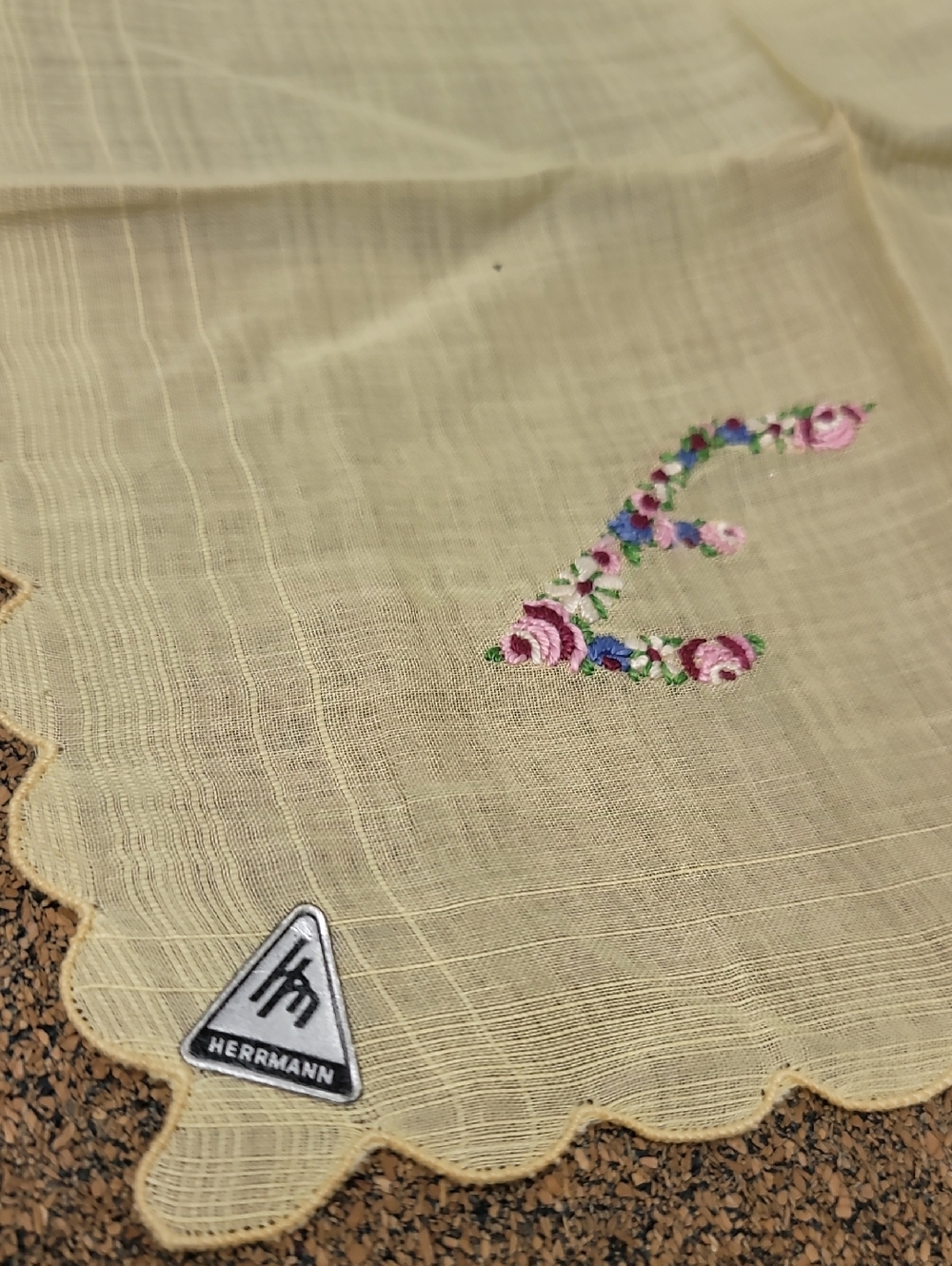 Herrmann Embroidered Floral Initial Handkerchief - Yellow with Pink & Green